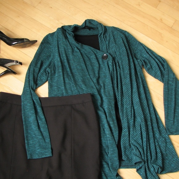 AB Studio Sweaters - AB Studio Striped Cardigan Asymmetrical